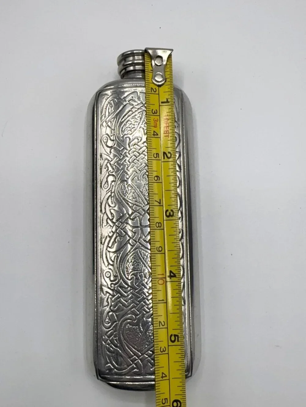 Scottish Piper Pewter Celtic Knot Slim Hip Flask Engraved Made in UK Box Funnel